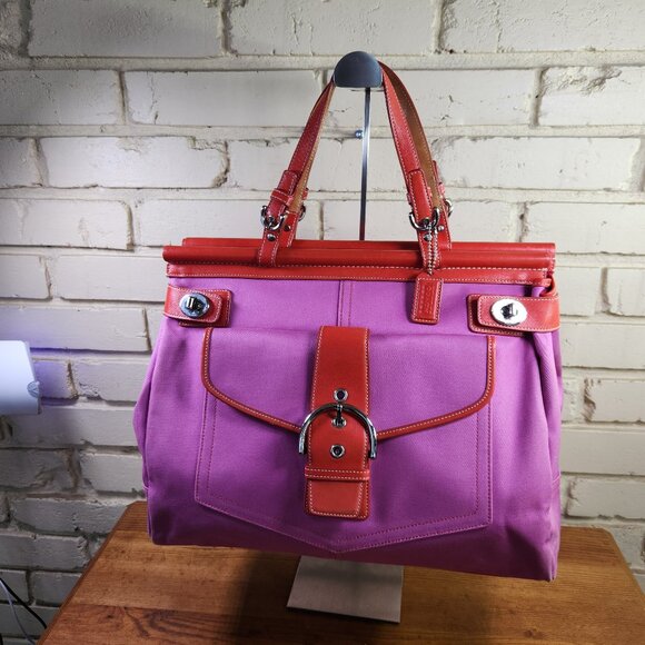 Vintage Coach Hampton Purple & Orange Handbag Tote Purse - Picture 2 of 15